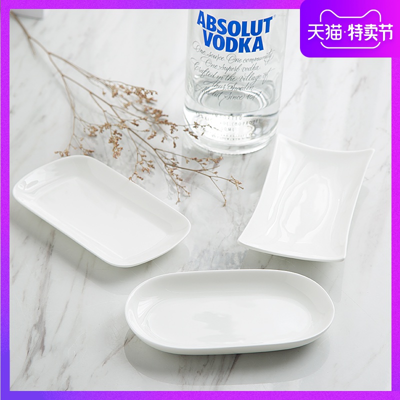 Household creative pure white ipads porcelain tableware rectangle towel disc ceramic dish dish dish of steamed vermicelli roll plate dishes