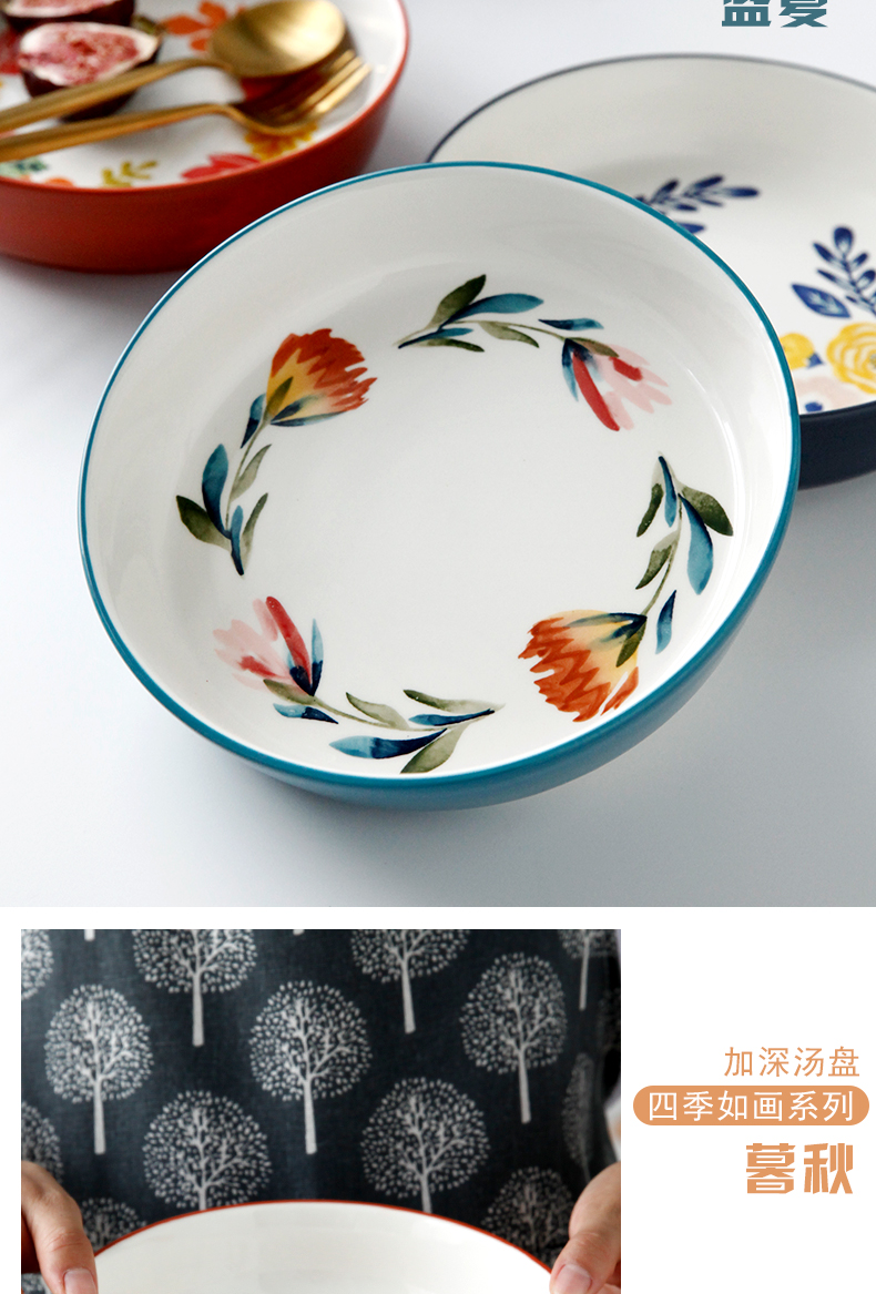 Japanese hand - made creative web celebrity home large ceramic dish dish plate western soup plate round deep dish dish
