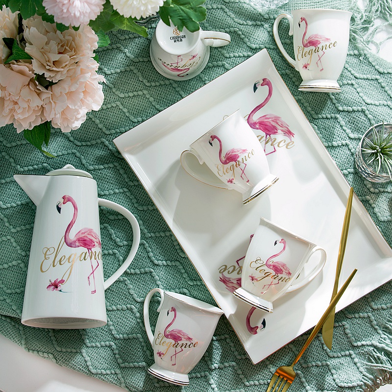 Creative modern flamingos contracted sitting room of a complete set of tea sets cool European cup household ceramic cup 6 pack