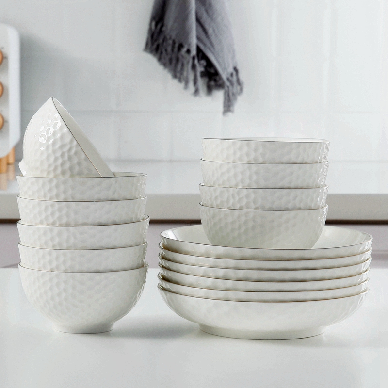 European ceramic dishes suit household of Chinese style tableware 5 "rice bowls pure color contracted combination dishes eat 4-6 people