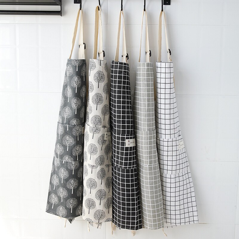 Apron Korean version fashion kitchen cute female cotton linen men's work clothes cooking women's waist waterproof and oil-proof adult