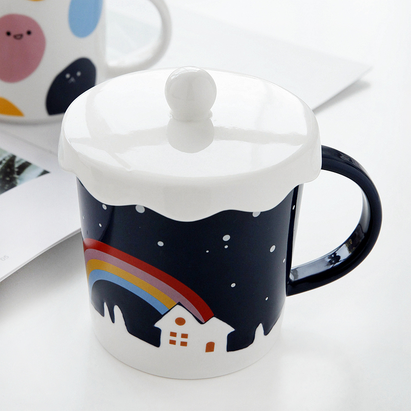 Creative ceramic keller cup milk with a spoon, household glass office tide oatmeal for breakfast coffee cup