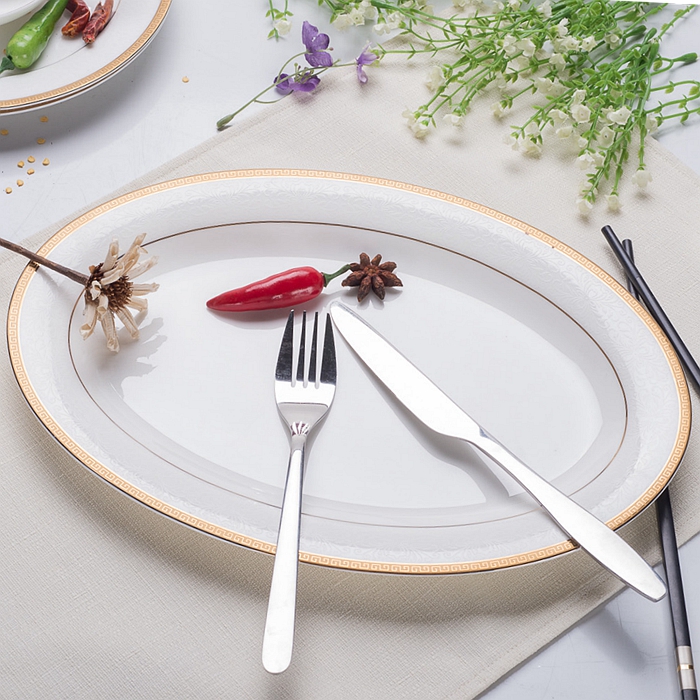 Sheng 's 12 inches of ipads porcelain plate oval large steamed fish dish plate microwave tableware ceramic plate