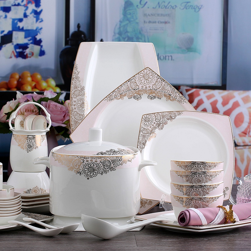 Cutlery set dishes home north European 56 skull porcelain tableware suit ceramic bowl plate combination kitchen