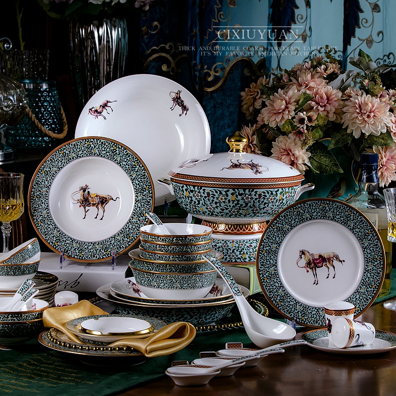 Ipads China tableware dishes suit household combined European jingdezhen ceramic bowl chopsticks contracted Chinese dish bowl