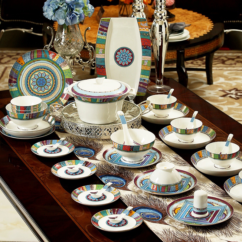 Sheng 's dishes suit household of Chinese style 56 head tangshan ipads porcelain tableware suit ceramics dish bowl chopsticks gifts