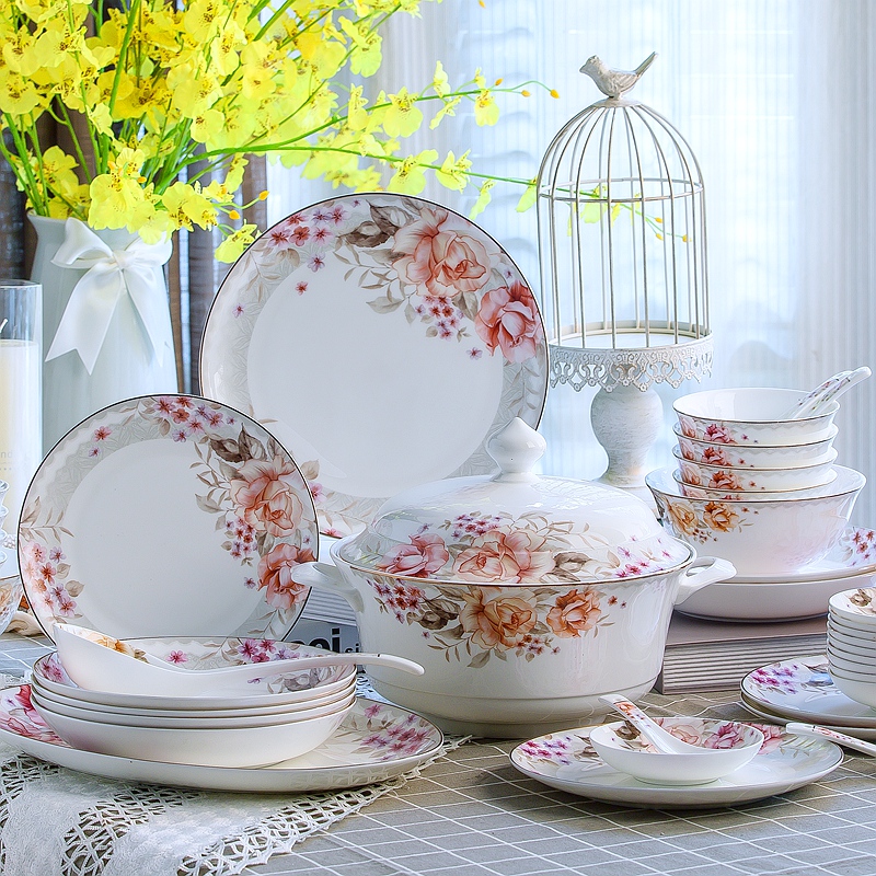 Dishes suit household European - style ipads bowls Chinese ceramic bowl dish bowl chopsticks tableware plate combination move to send gifts