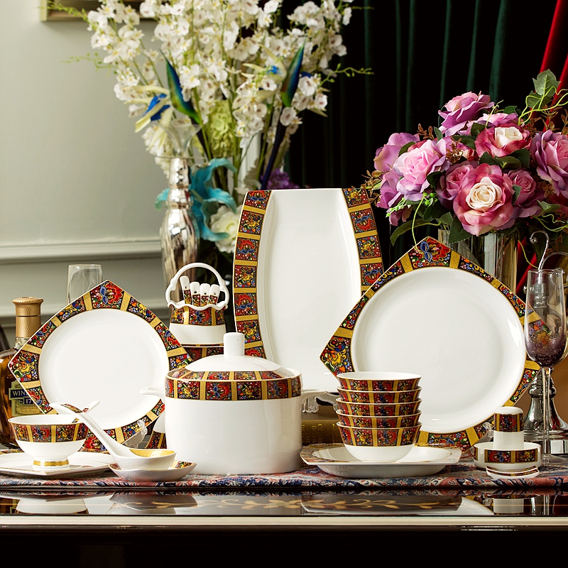 Dishes suit 10 people with ipads bowls set ceramic tableware to eat bowl European - style wedding gift porcelain gifts