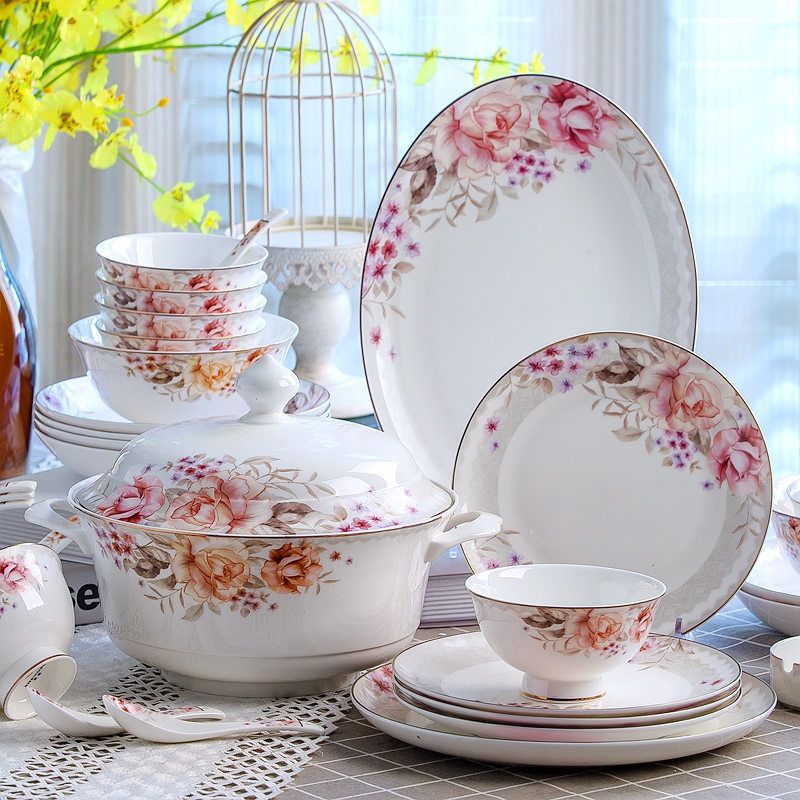 Dishes suit household European - style ipads bowls Chinese ceramic bowl dish bowl chopsticks tableware plate combination move to send gifts