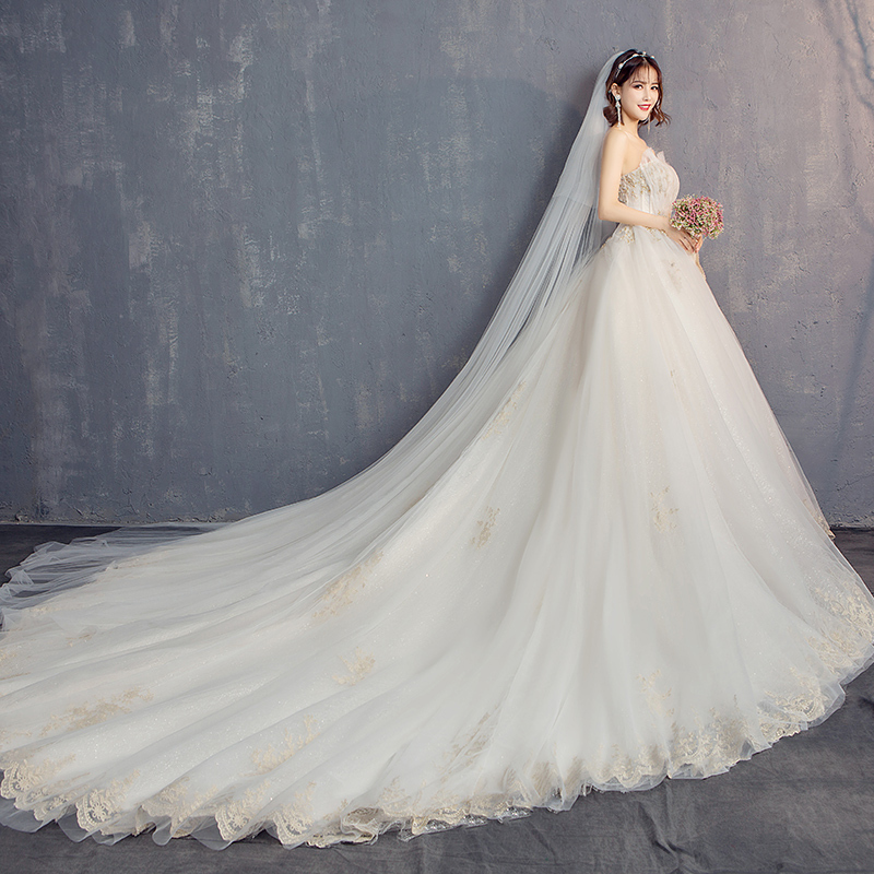 Tiktok Shell Wedding Dress for Women 2025 New Spring and Summer Maternity Bride Strapless Main Gown Long Train Princess Dreamy Tiktok Shell Wedding Dress for Women 2025 New Spring and Summer Maternity Bride Strapless Main Gown Long Train Princess Dreamy