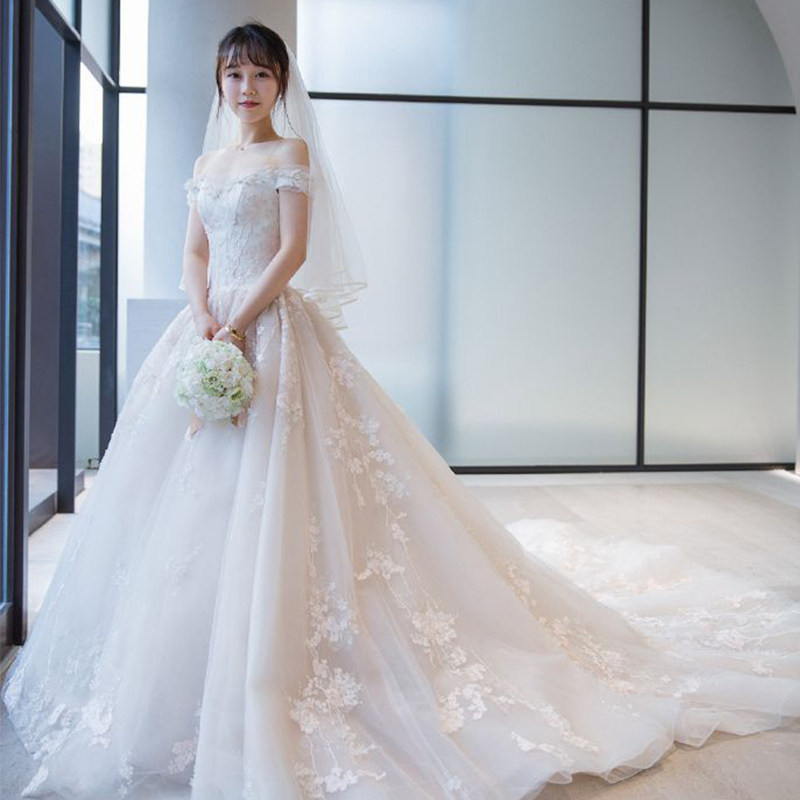 Свадебное платье 2024 new bride с одним плечом в корейском стиле - тонкое, простое и роскошное, серия long tail forest