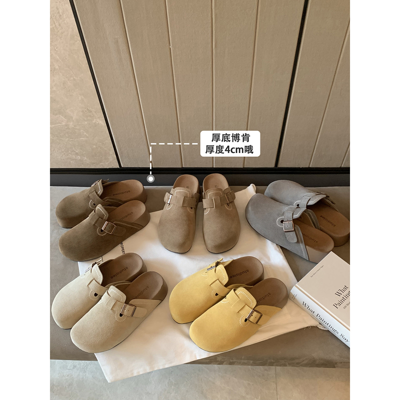 Grape Mom Studiolee Height Increase 4cm~ Spring and Autumn New Style Mango Buckle Strap Thick-Soled Birkenstock Half Slippers for Women Grape Mom Studiolee Height Increase 4cm~ Spring and Autumn New Style Mango Buckle Strap Thick-Soled Birkenstock Half Slippers for Women