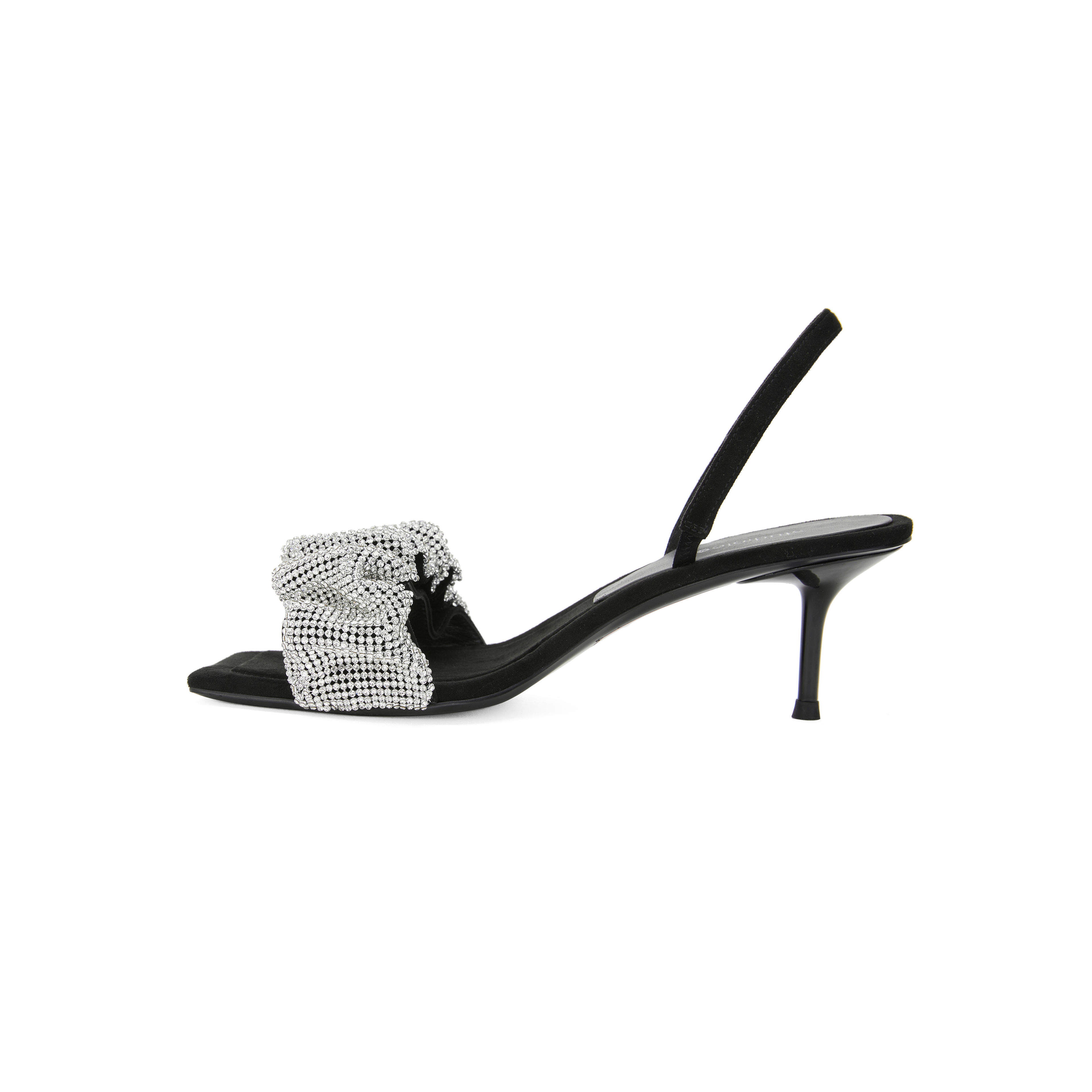 Black Back With Slim Heel (6Cm) & StockGrape mother Studiolee ~ Square head Sandals female summer Fairy wind Word band rhinestone Fine heel king high-heeled shoes