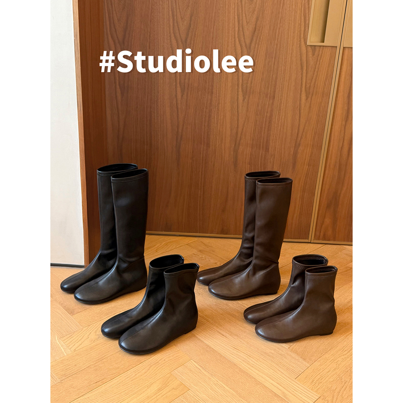 Grape Mom Studiolee 4cm Height Increase ~ Minimalist Korean Style Round Toe Elastic Slim Short Boots/Mid-Calf Boots Grape Mom Studiolee 4cm Height Increase ~ Minimalist Korean Style Round Toe Elastic Slim Short Boots/Mid-Calf Boots