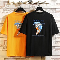 Short sleeve mens T-shirt Tide brand round neck half sleeve loose student print base thin Korean casual dress