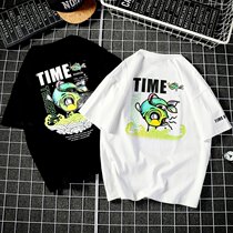 Mens short sleeve T-shirt Korean version of loose round neck shirt Tide brand couple half sleeve base shirt thin size black and white clothes