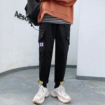 ins tide card working fit pants male straight cylinder loose casual long pants spring 90% pants Korean version trendy 100 hitchhiking pants