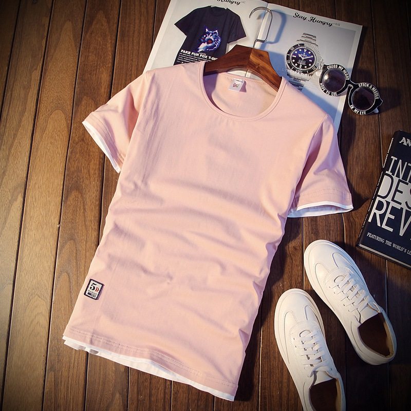 Summer short sleeve T-shirt men's half sleeve solid color T-shirt thin trend Korean version of cotton clothes slim bottoming shirt T