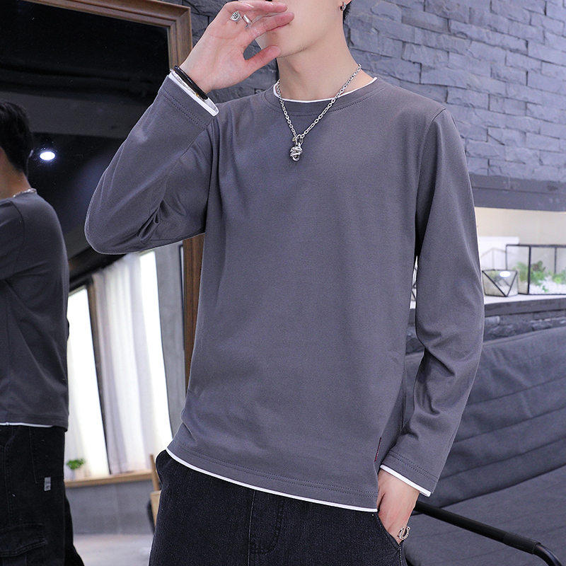 Spring long sleeves T-shirt Male Tide Cards Loose round collar Nets Spring and autumn Korean version Trend casual with clothes handsome