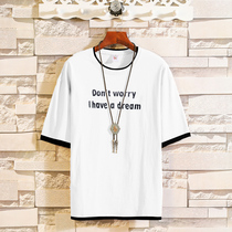 Summer Korea ulzzang Harajuku port style street simple tide brand fake two-piece tide men couple short-sleeved T-shirt ins