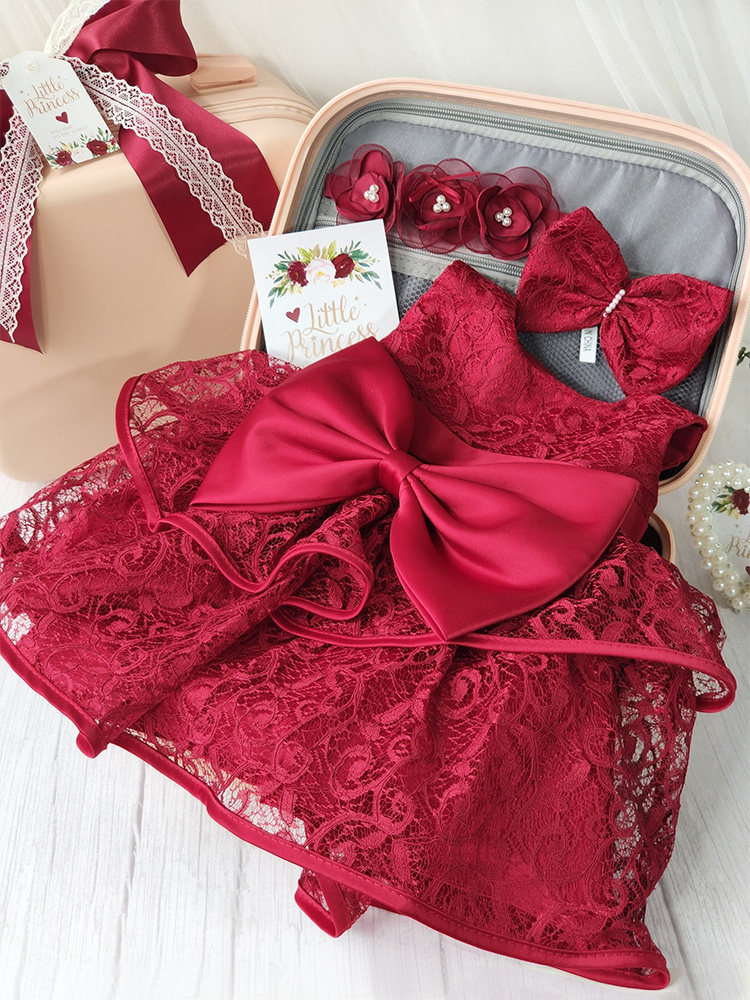 Baby red dress dress Children's baby princess gift box Bathyage birthday dinner with gift summer