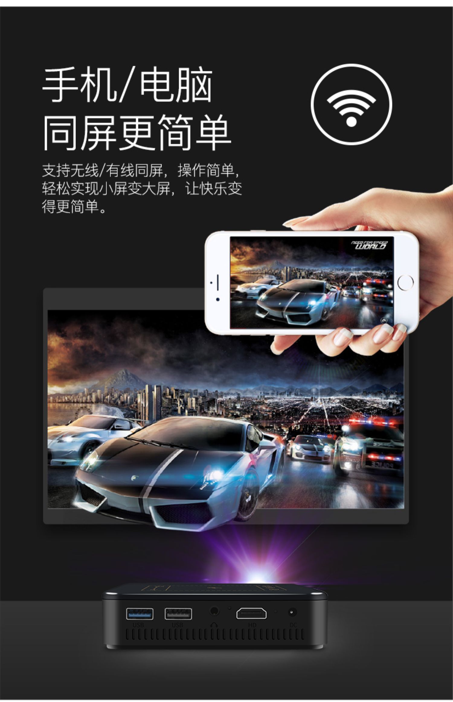 2019 máy chiếu điện thoại di động mới nhà nhỏ mini HD laser ban ngày đầu tư trực tiếp wifi micro không dây 3D rạp hát tại nhà thông minh hdmi đầu vào tường 4K màn hình 1080p cầm tay - Máy chiếu