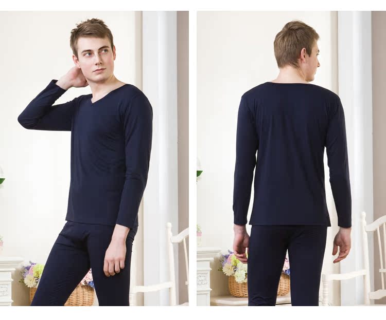 18 năm mới 6535 quần cotton nam cổ chữ V cách nhiệt set đồ trẻ trung cổ tròn mùa thu quần dài áo len cotton mùa đông đồ bộ thể thao nam