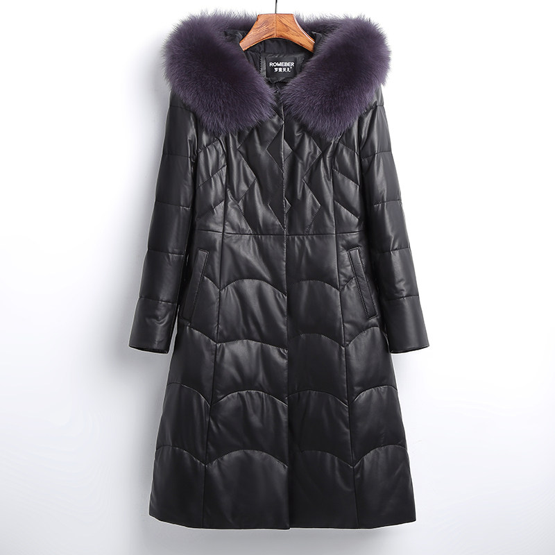 Clear Barn Winter New Henning Genuine Leather Down Clothing Woman Sheep Leather Medium Long Version Plus Suede Thickened Leather Coat Jacket Lian Hat
