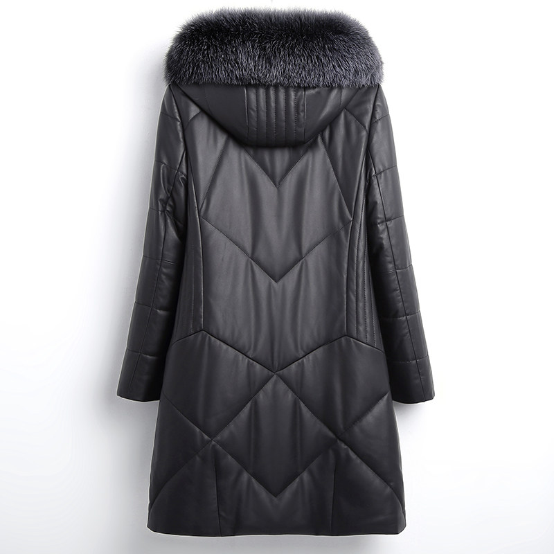 2022 new winter genuine leather down clothes woman medium long version leather coat henning sheep leather plus suede thickened leather grass jacket