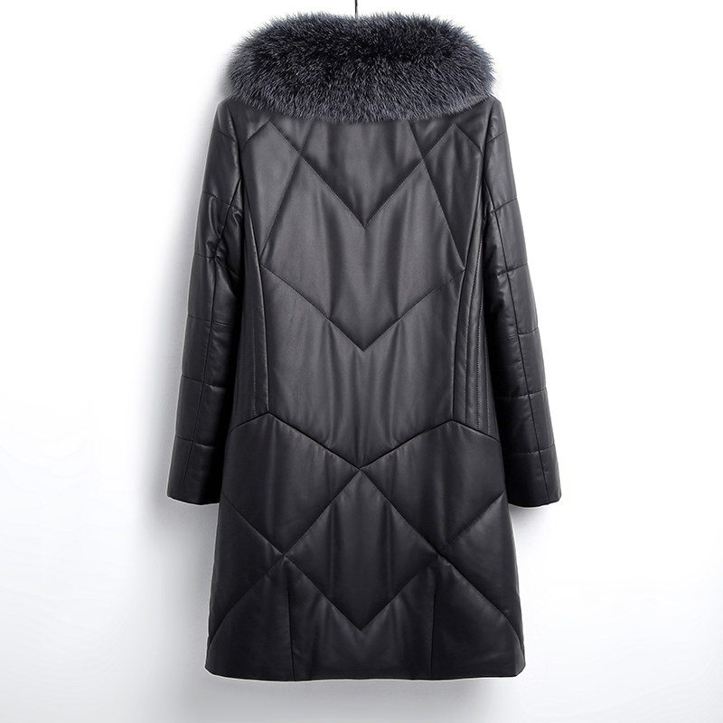2021 Winter new leather down jacket women's long version Haining leather sheep leather jacket fox fur coat