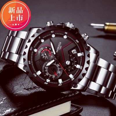 2021新款手表男全自动机械DW石英三眼六针运动男士手表实心钢带