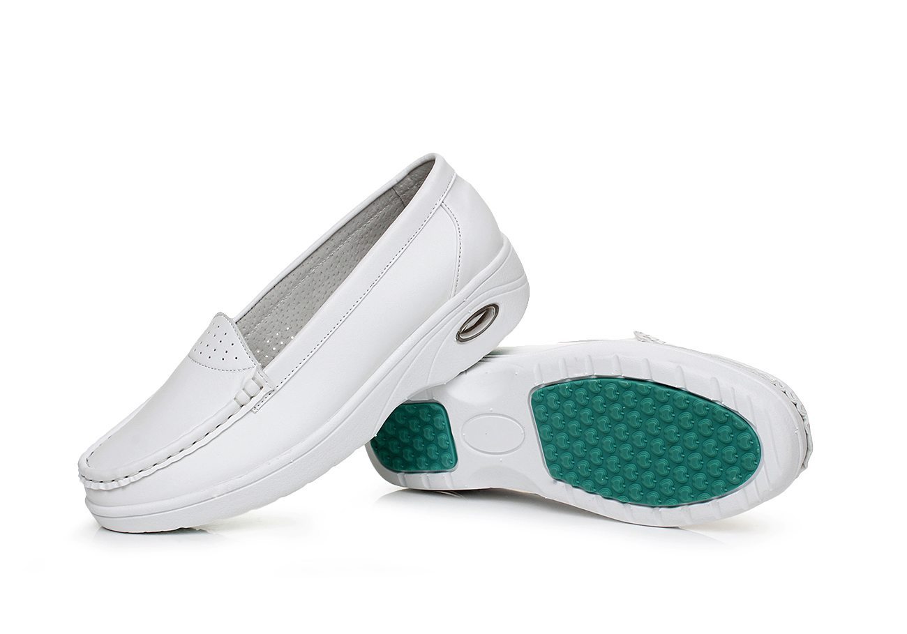 Comfortable wear-resistant PU thick-soled massage air cushion shoes soft leather wedge shoes mother shoes white breathable nurse shoes