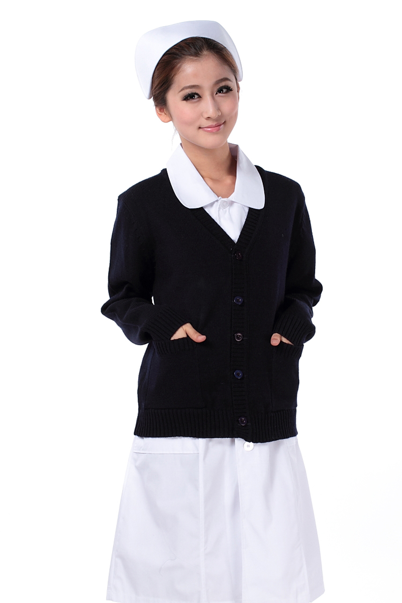 Liennoino four-flat plus suede thickened nurse sweaters jacket cardio-hoodie dark hide cyan V collar doctor's coat of clothing
