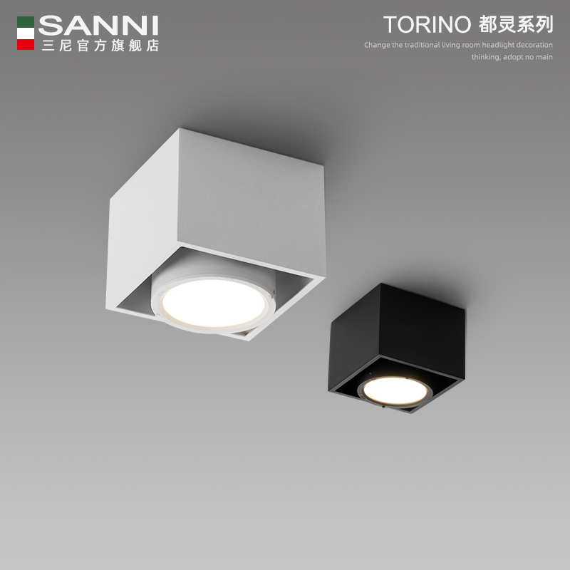 Clear fitted cylinder light led single light square living room No main light bucket liner light case Tsai light corridor gangway black cylinder light