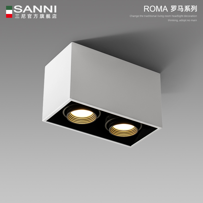 Led Ming loaded spotlight suction top type bucket liner lamp Living room No main lamp Lighting rectangular double head cylinder light box-light