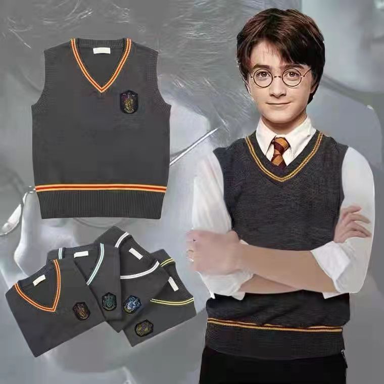 Harry Potter V-Neck Vest Sweater Same Style as Gryffindor Slytherin Cos School Uniform Jk Children's Sweater Harry Potter V-Neck Vest Sweater Same Style as Gryffindor Slytherin Cos School Uniform Jk Children's Sweater