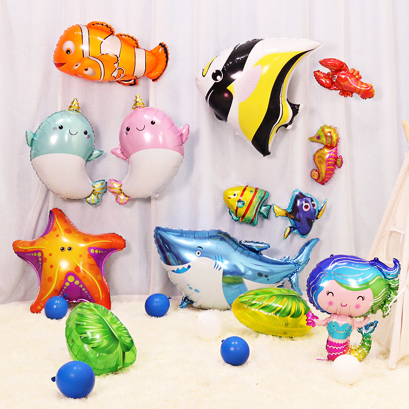 Marine animal themed child birthday party aluminum film balloon world balloon world balloon dolphin shark seahorse