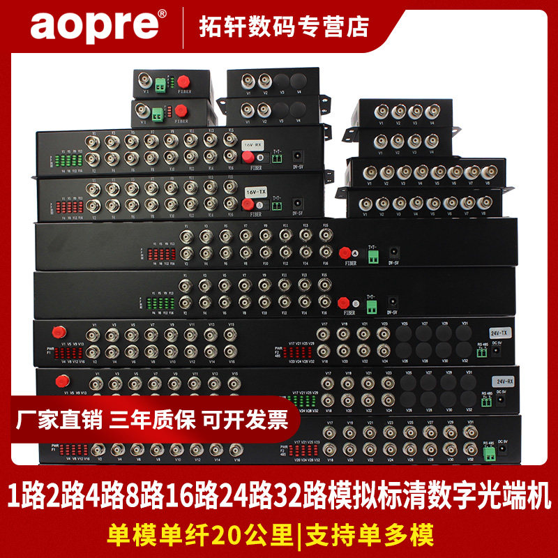 aopre optical transceiver 1ch 2ch 4ch 8ch 16ch 24ch 32ch analog digital video optical transceiver with 1ch 485 reverse data AOPRE-T R16ZV1FD analog signal to optical fiber