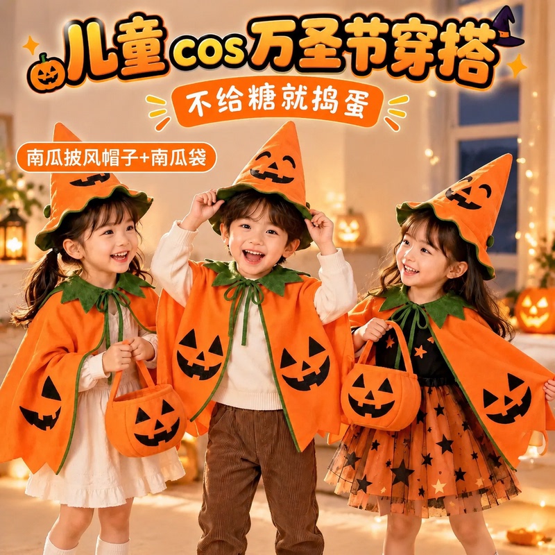 Halloween Children's Pumpkin Cape Cloak Cosplay Costume Creative Props Role-Playing Parent-Child Outfit for Girls 6 Halloween Children's Pumpkin Cape Cloak Cosplay Costume Creative Props Role-Playing Parent-Child Outfit for Girls 6