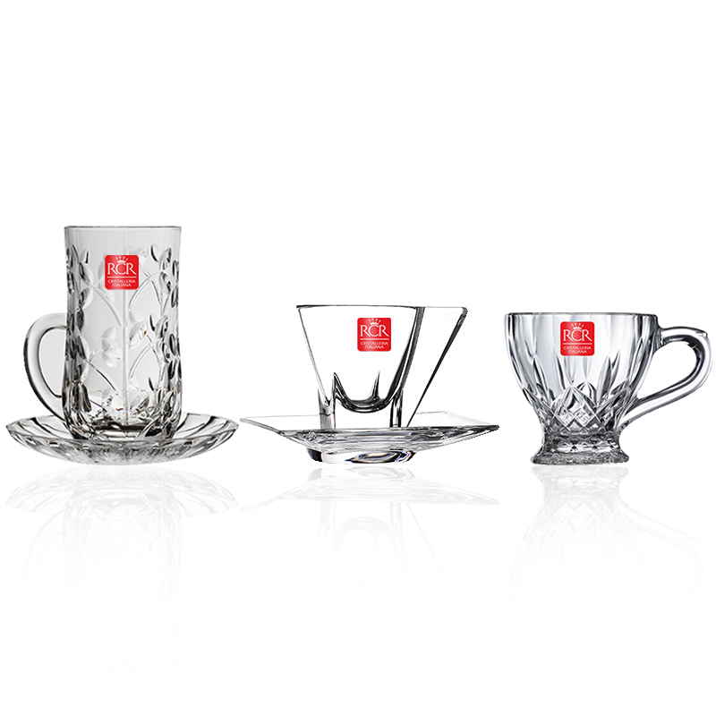 RCR Hand Flush Retro Coffee Cup Upscale Refined Extravagant Crystal Glass Cups With Flower Teacup Suit Men's Ins Wind