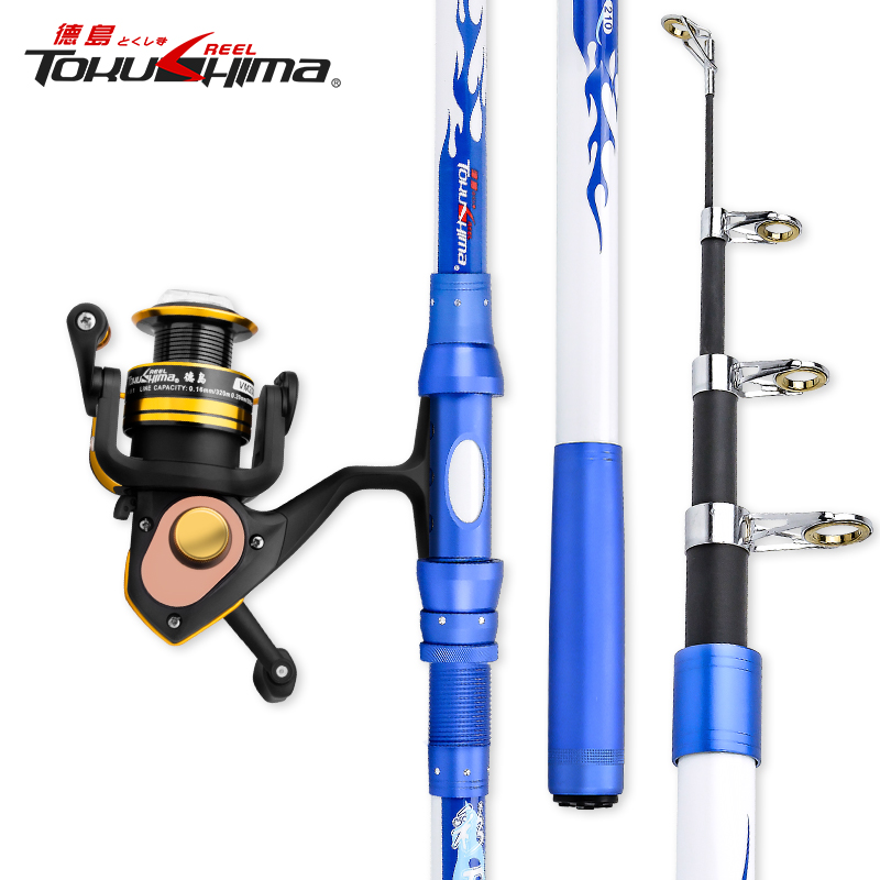 Tokushima color knife Blue Sea rod Red Sea rod Fishing rod Super hard long throw rod throwing rod Outdoor throwing rod combination set