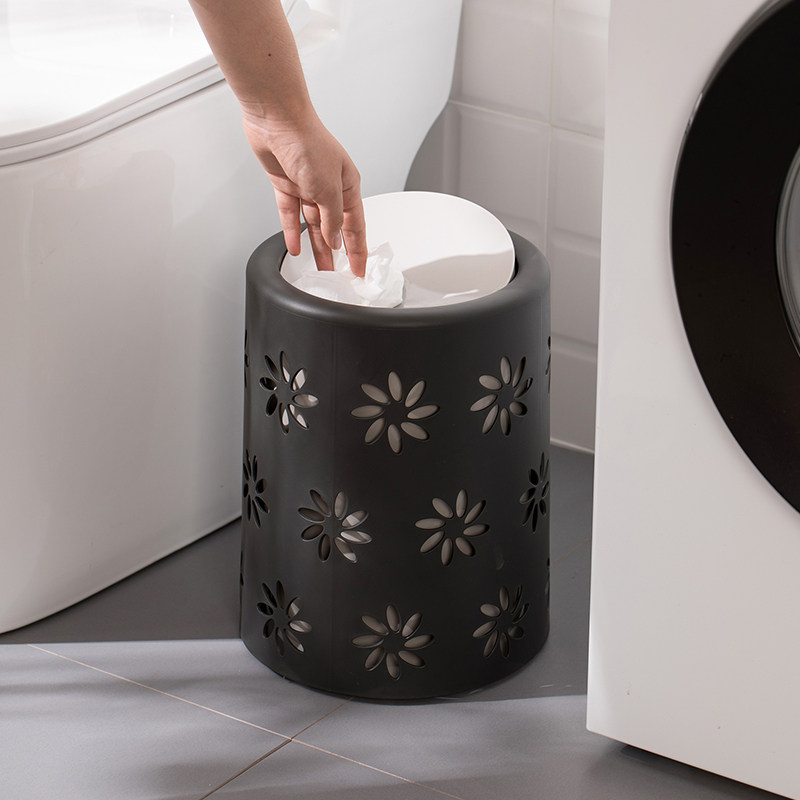 Tea flower clamshell type garbage can plastic bucket Classification creative office Living room bedroom home with lid