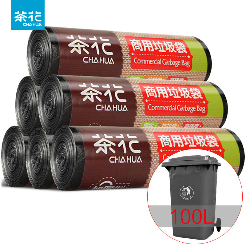 Tea flower commercial garbage bag disposable thickness industrial clean bag hotels black dining room office large garbage bag