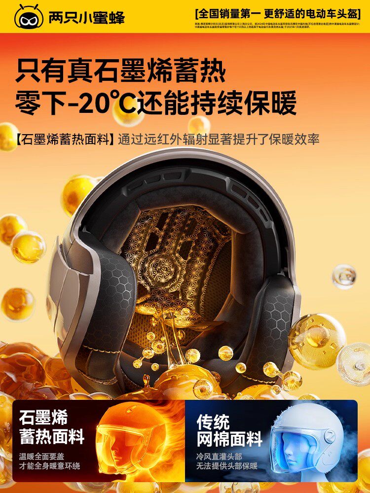 Two Little Bees 3C Certified Electric Motorcycle Helmet for Men and Women, Winter Warm Full-Face Helmet, Suitable for All Seasons, Safety Helmet