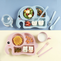 Wheat straw baby tableware cute cartoon elephant rice plate dinner plate dinner bowl chopsticks set baby anti-fall