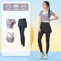 Сиреневый комплект, штаны для спортзала, одежда для йоги, 3 предмета, подходит для полных девушек