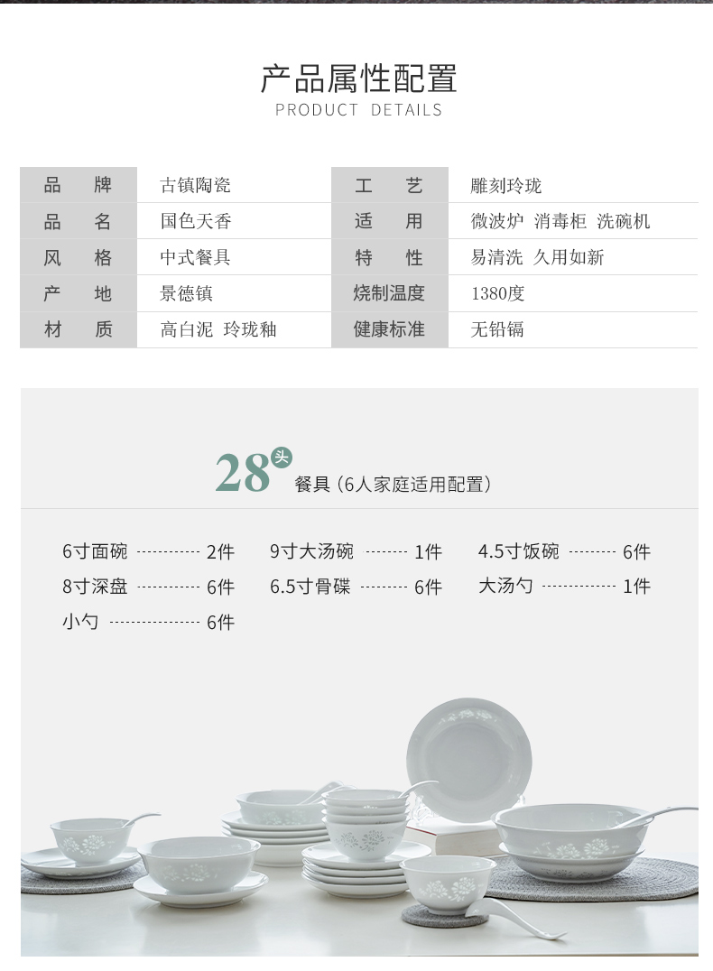 Ancient town of jingdezhen ceramic combination tableware suit Chinese dishes household contracted Nordic individuality creative ceramic bowl