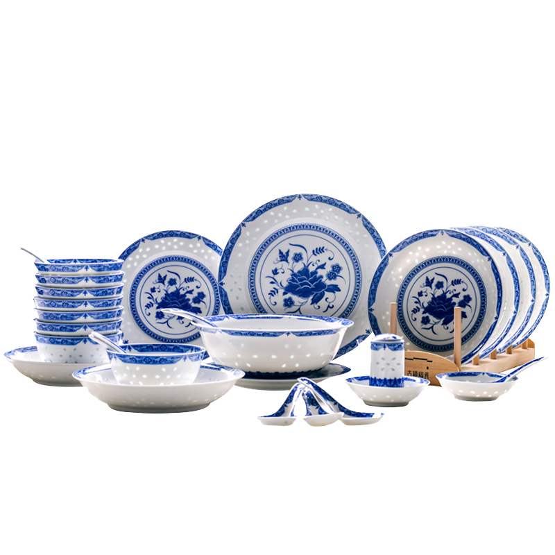 Jingdezhen porcelain tableware dishes suit household of Chinese style and contracted Jingdezhen ceramic plate combination of blue and white porcelain bowls with a gift