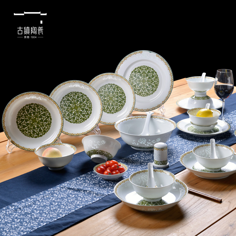 The Ancient town of jingdezhen ceramic tableware kitchen bulk, combination of Chinese style household jobs soup dish dish spoon on the glaze color