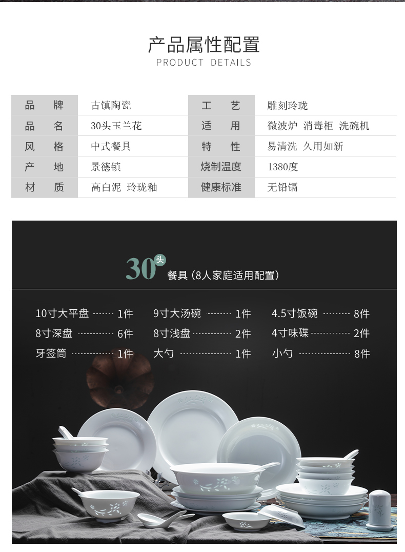 Jingdezhen dishes suit household contracted Europe type white porcelain tableware kit to use spoon combination plate set bowl dishes
